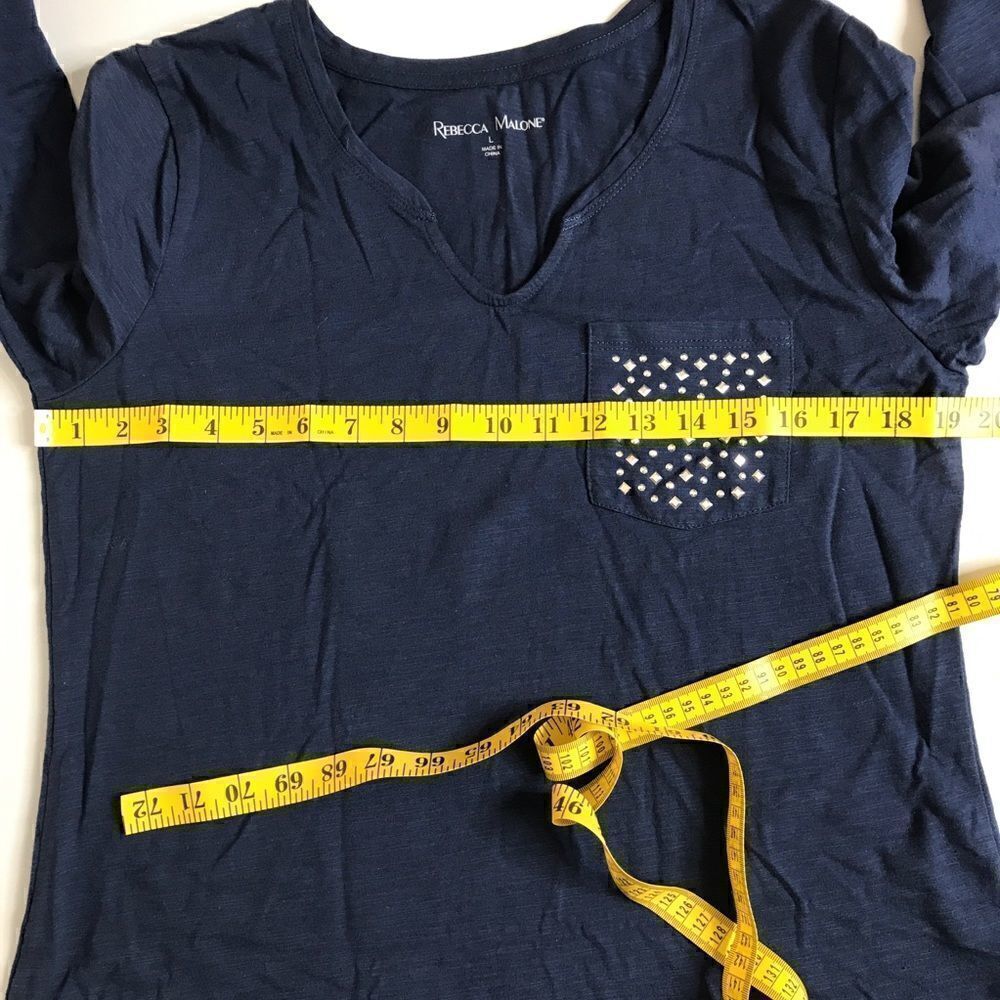 NWT Rebecca Malone Women's 3/4  Sleeve Decorative Pocket Top Blue Silver Large - Picture 8 of 10